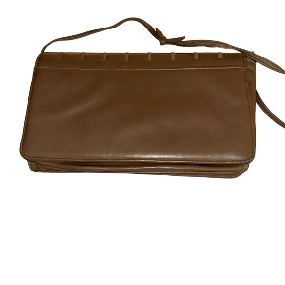 anne klein vintage taupe khaki leather patchwork look classic shoulder b… - Picture 9 of 9